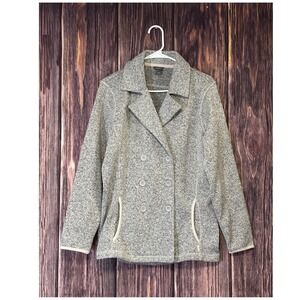 Eddie Bauer Jacket Womens L Gray Speckled Fleece Double Breasted Coat Casual